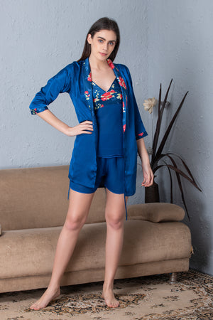 Slip, shorts & Robe Night suit in Blue Private Lives