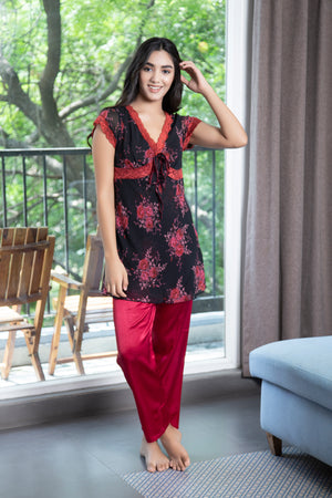 Double chiffon top & Satin pj Night suit Private Lives