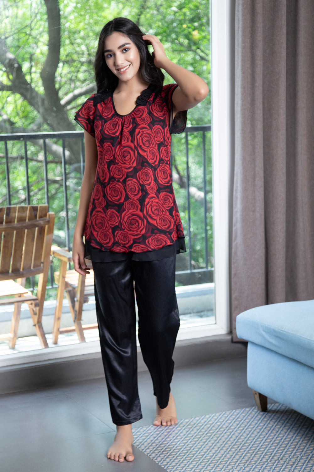 Double chiffon top & Satin pj Night suit Private Lives