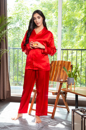 Red satin Night suit Private Lives