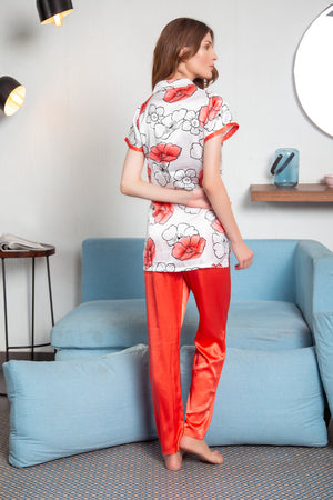 Printed satin Classic collar Nightsuit Private Lives