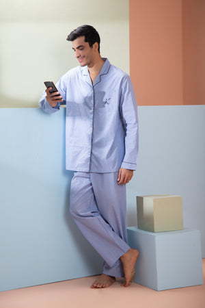 Plain Blue classic Night suit with Personalised initials Private Lives