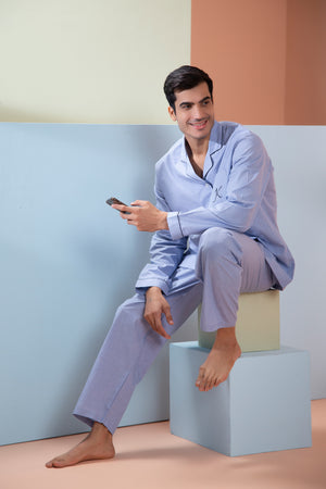 Plain Blue classic Night suit with Personalised initials Private Lives