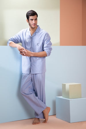 Plain Blue classic Night suit with Personalised initials Private Lives