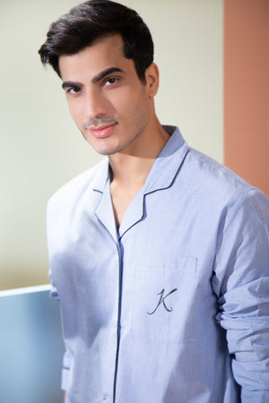 Plain Blue classic Night suit with Personalised initials Private Lives