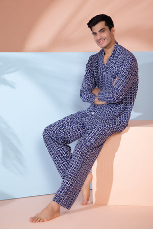 Pure Cotton printed Classic Collar Nightsuit Private Lives