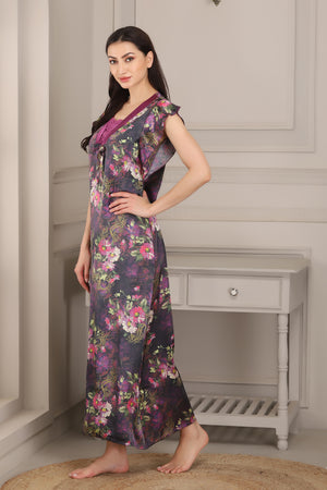 Digital Print Satin Nighty Purple Private Lives