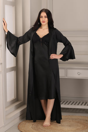 Black Satin Nightgown set Private Lives