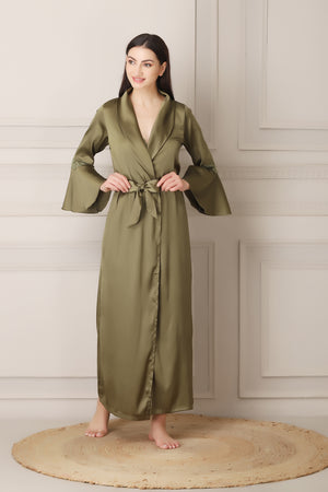 Olive Green Satin Long Nightgown set Private Lives