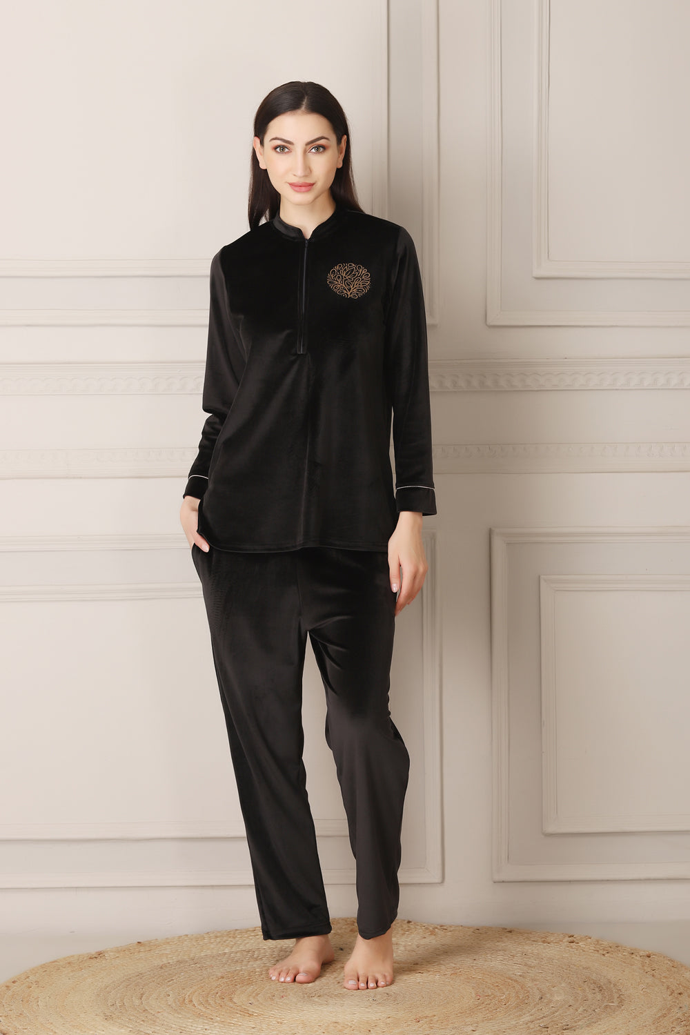 Warm Night suit in Super soft luxe Velvet Black Private Lives