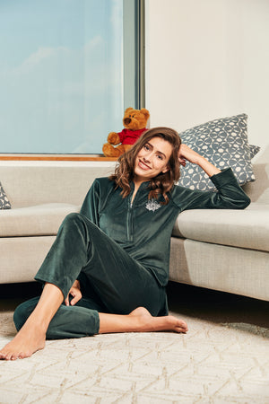 Supersoft Velvet Night suit in Green Private Lives