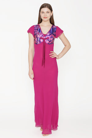 Private Lives Purple Chiffon Long Nighty - Private Lives