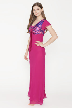 Private Lives Purple Chiffon Long Nighty - Private Lives