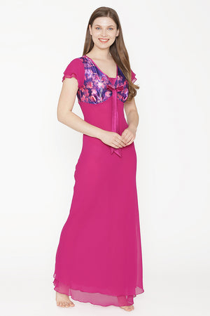 Private Lives Purple Chiffon Long Nighty - Private Lives