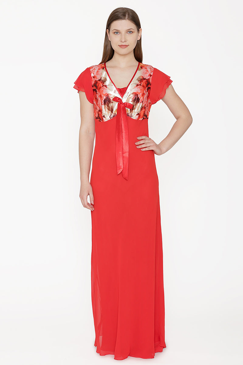 Private Lives Red Chiffon Long Nighty - Private Lives