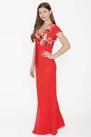 Private Lives Red Chiffon Long Nighty - Private Lives