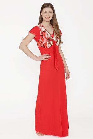 Private Lives Red Chiffon Long Nighty - Private Lives