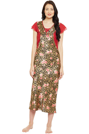 Printed Long Nighty In Gold Color - Private Lives