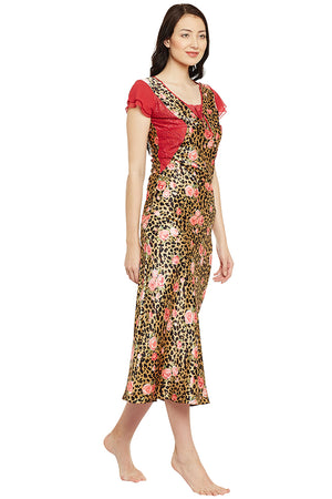 Printed Long Nighty In Gold Color - Private Lives