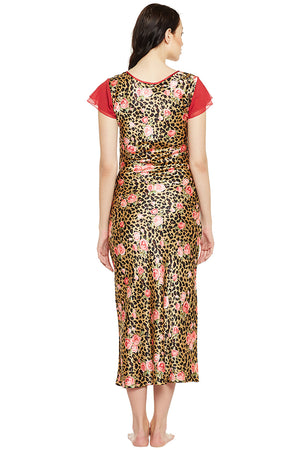 Printed Long Nighty In Gold Color - Private Lives