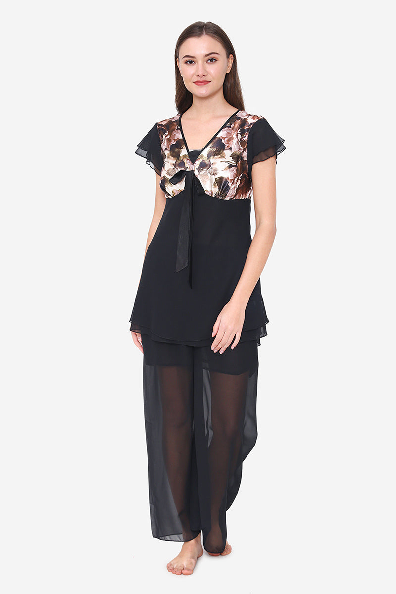 Black Chiffon Top & Pajama - Private Lives