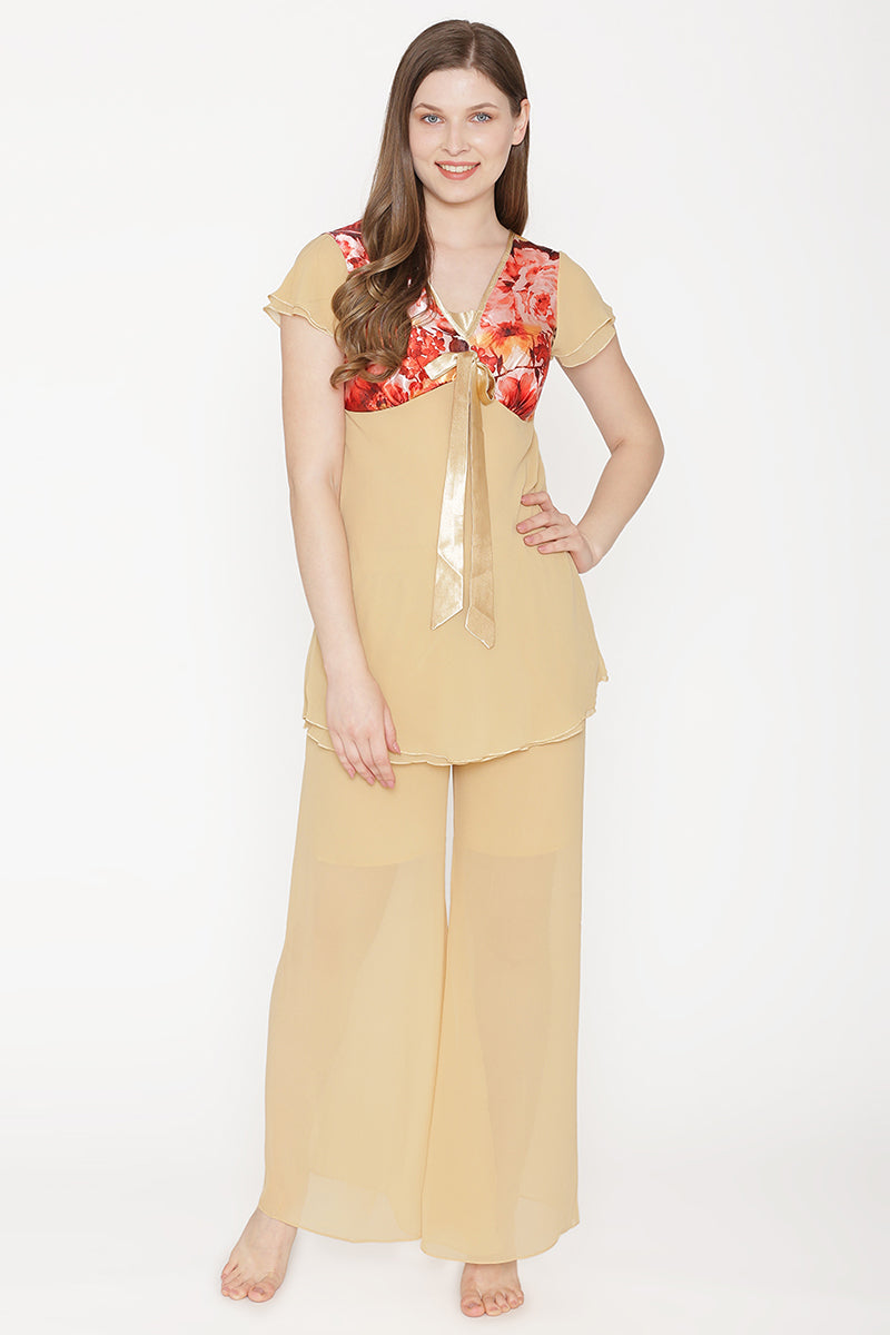 Private Lives Gold Chiffon Top & Pajama - Private Lives