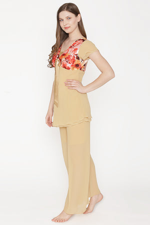 Private Lives Gold Chiffon Top & Pajama - Private Lives