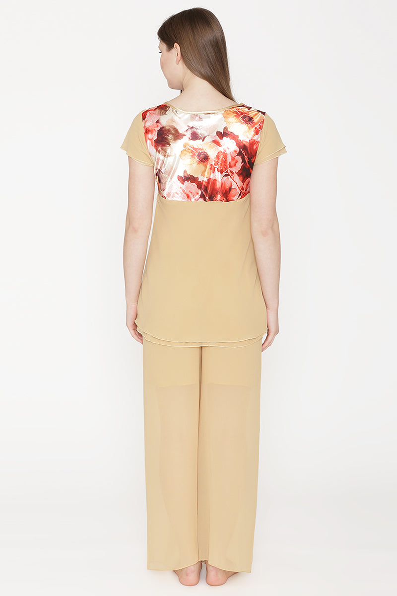 Private Lives Gold Chiffon Top & Pajama - Private Lives