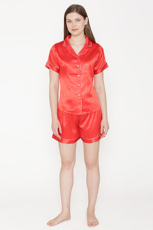 Private Lives Red Satin Top & Shorts - Private Lives