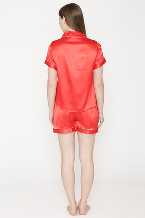 Private Lives Red Satin Top & Shorts - Private Lives
