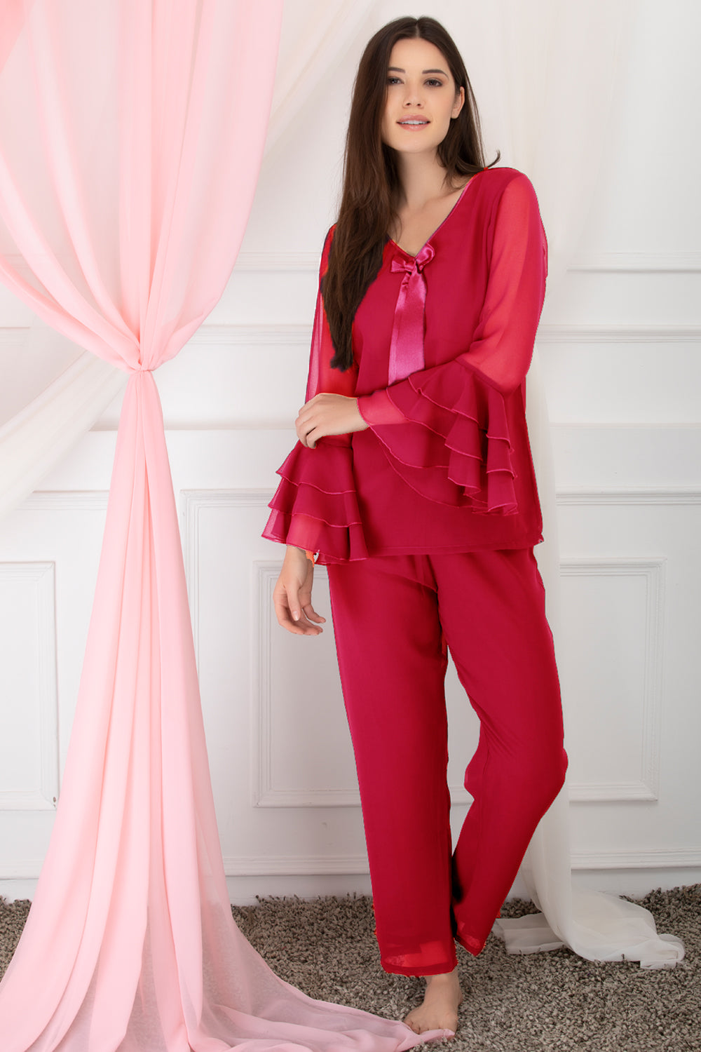 Luxe after-hours ruffled sleeve chiffon Night Suit Private Lives