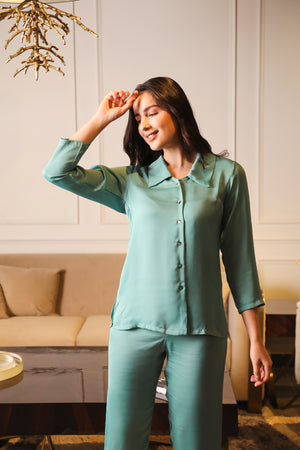 Front button Night suit in Chamois Satin