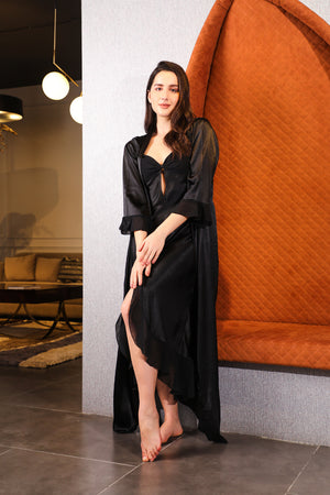 The Emma-line black satin Nightgown set - Private Lives