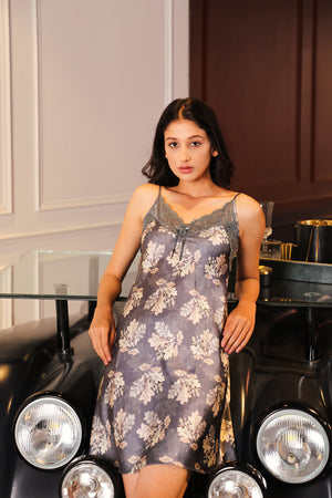 Printed Satin Short Nighty & Robe Private Lives