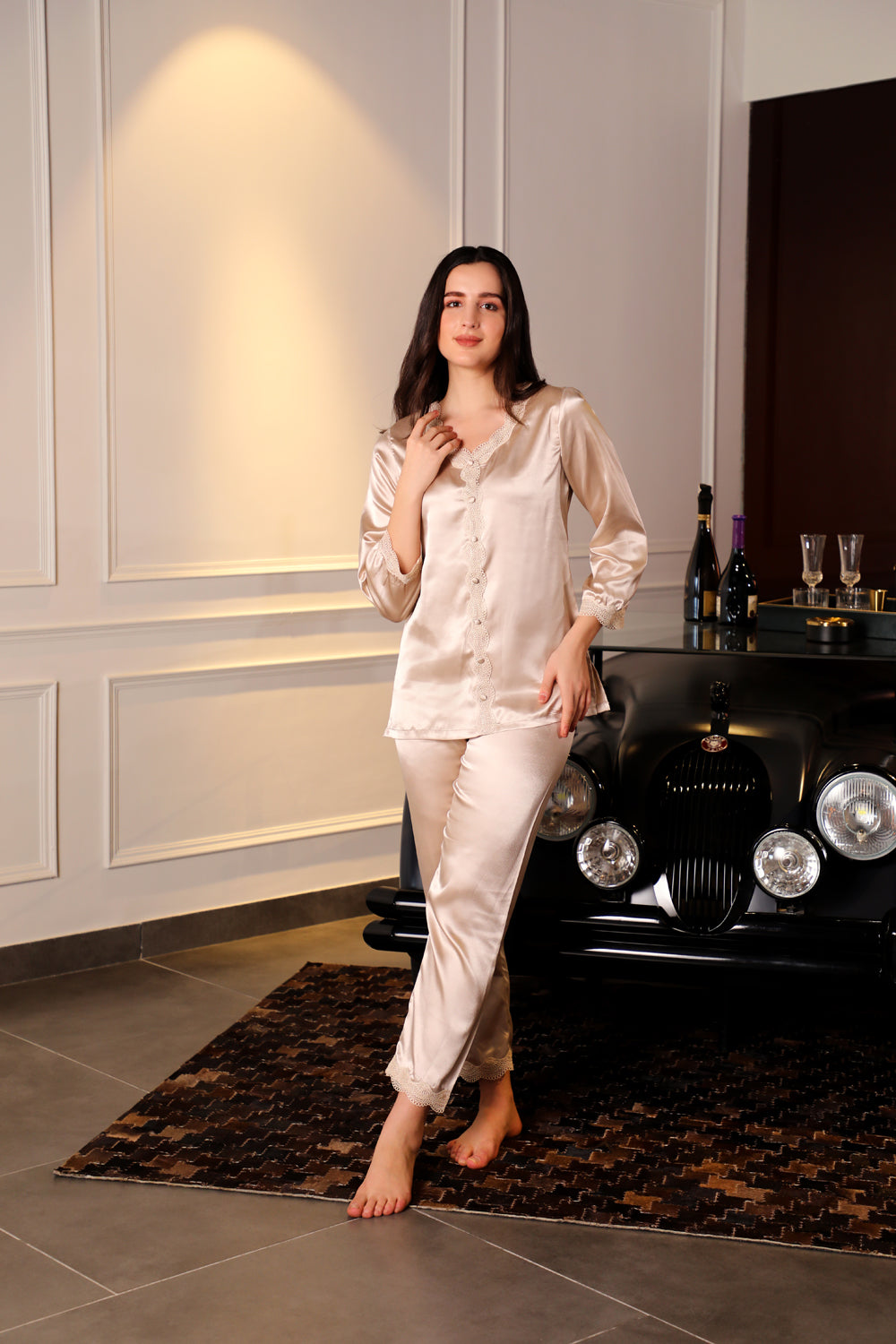 The Jennifer Nightsuit with Lace detail Private Lives