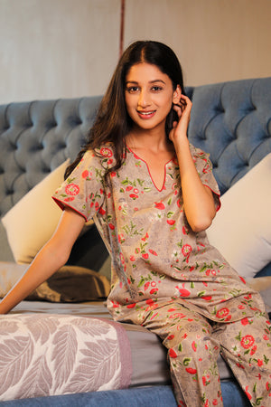 Floral print Night suit in Rayon Private Lives