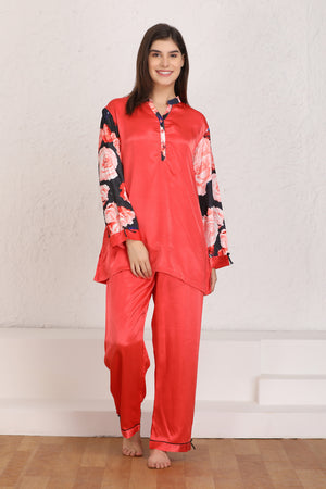 Satin Night suit with floral sleeves Private Lives