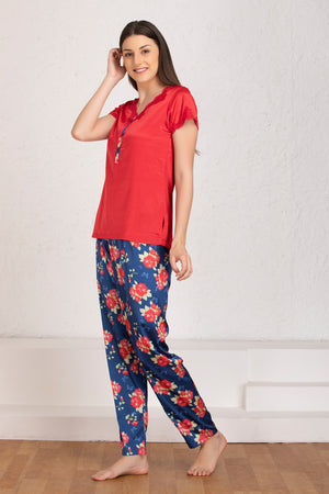 Satin Night suit with floral pyjama Private Lives