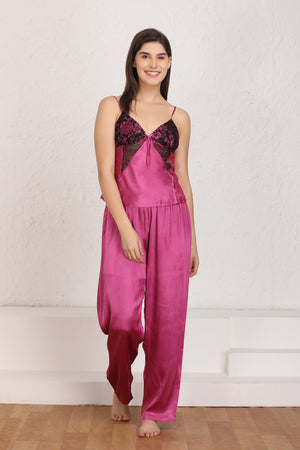 Satin Night suit with Floral robe Private Lives