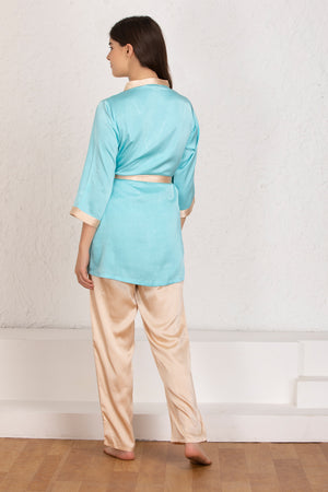 Plain satin Night suit with Robe Private Lives