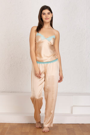 Plain satin Night suit with Robe Private Lives