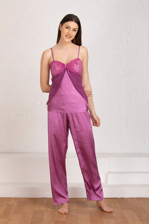 Plain satin Night suit with robe Private Lives