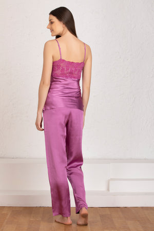 Plain satin Night suit with robe Private Lives