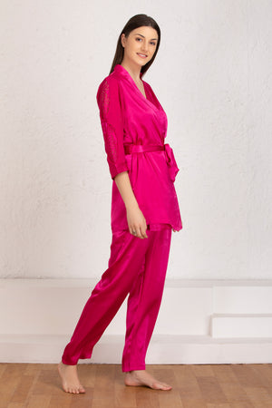 Pink satin Night suit with Robe Private Lives