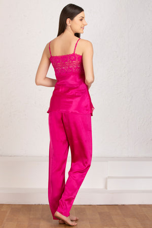 Pink satin Night suit with Robe Private Lives