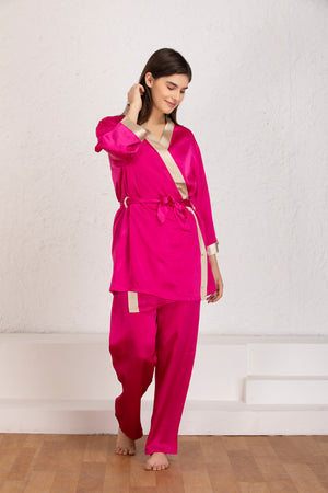 Pink satin Night suit with robe Private Lives