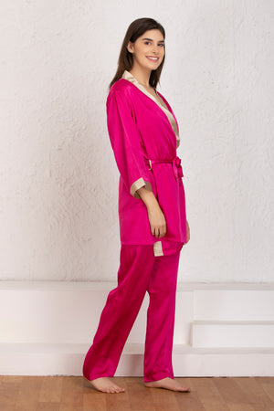 Pink satin Night suit with robe Private Lives