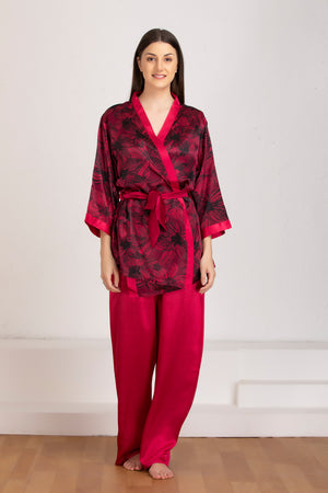 Satin night suit with Floral Robe Private Lives