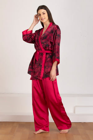 Satin night suit with Floral Robe Private Lives
