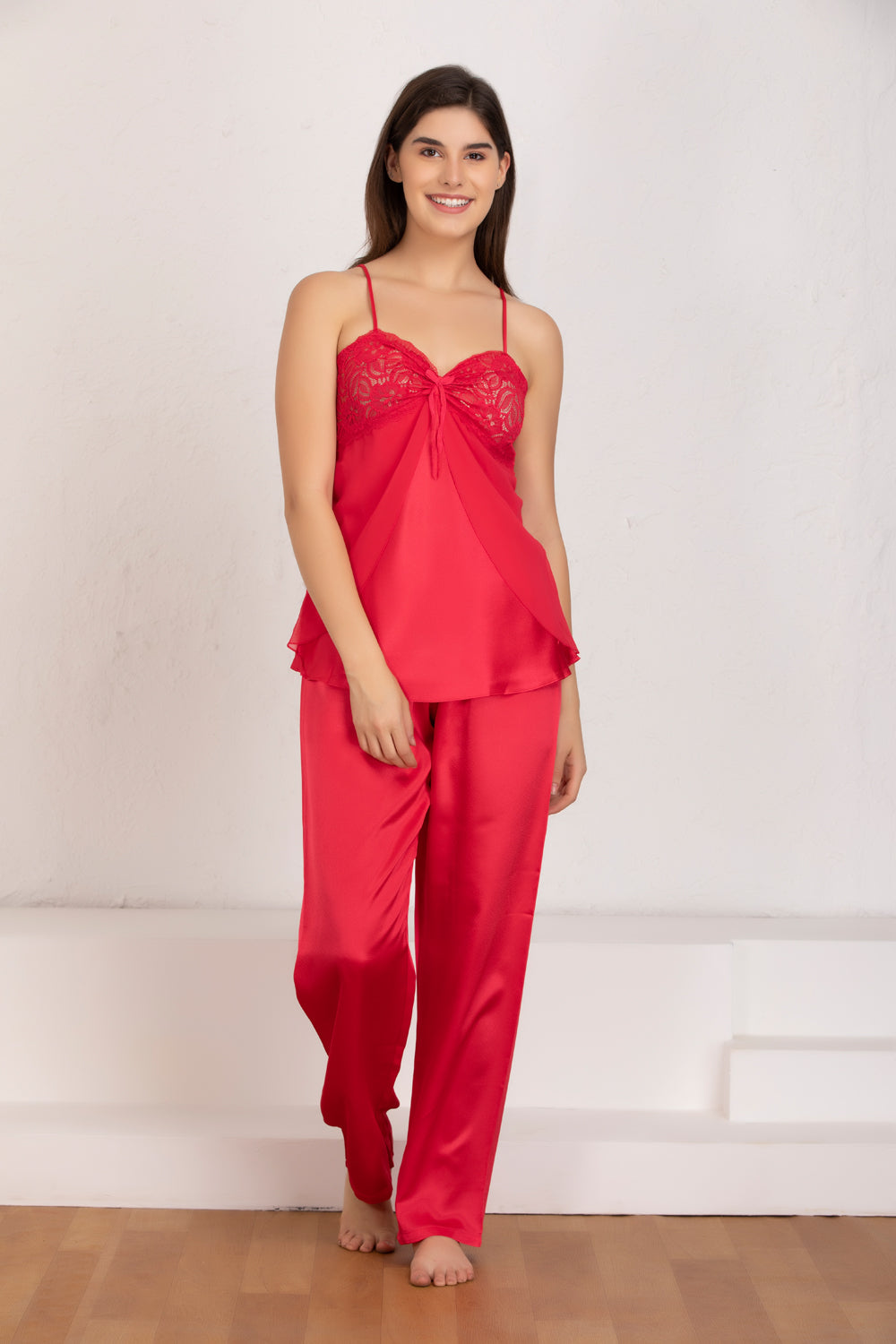 Red satin Night suit with robe Private Lives